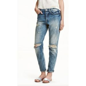 H&M Boyfriend Low Waist Ripped Ankle Jeans